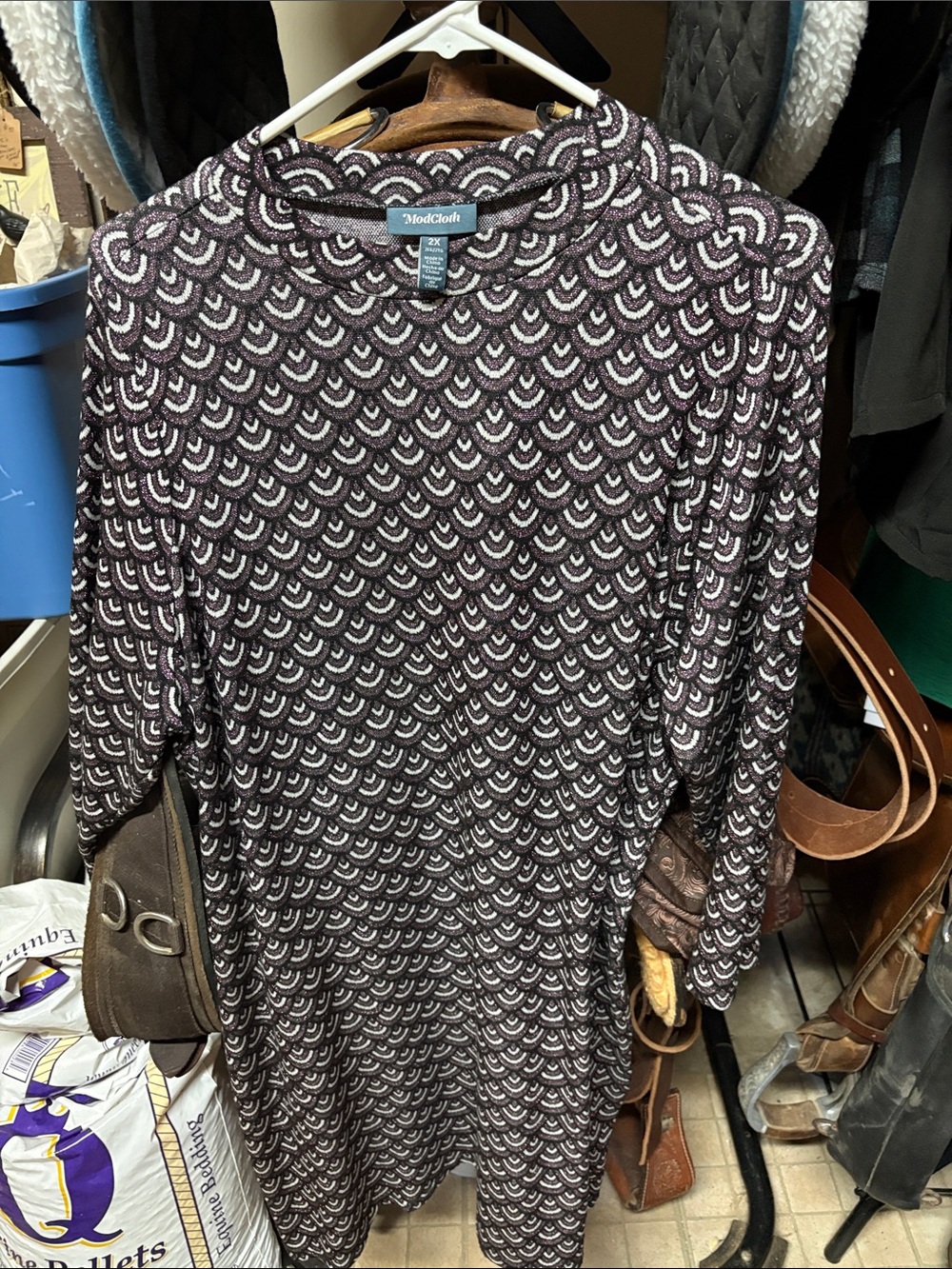 Modcloth Plum & white Scallop-Print sparkle dress